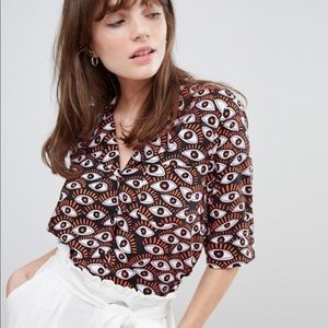 Monki Eyes Print Cropped Blouse